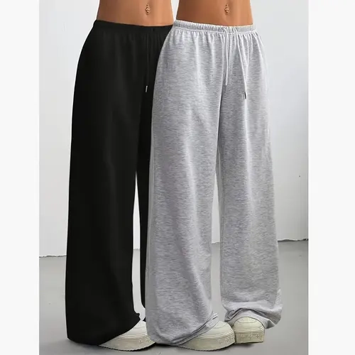 [Solid Color] 1/2 pcs 1/2 Pack Oversized Sports Pants Loose Lounge Pants Black & Gray Pants Streetwear Pants Women Outfits Casual Pants Daily Wear Pants