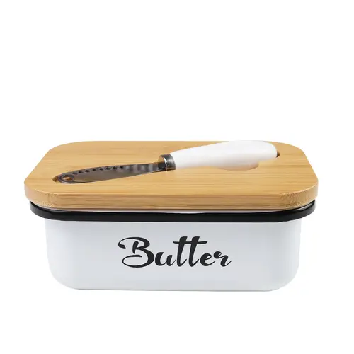 Luxury Large Iron Butter Dish with Lid Food Storage - Durable Ceramic Kitchen Utensil Container, Easy-Clean Design, High-Quality Silicone Leak-Proof Seal, Included Knife Convenient for Slicing, Maintains Freshness, Ideal Gift for Kitchen Lovers,sohochic