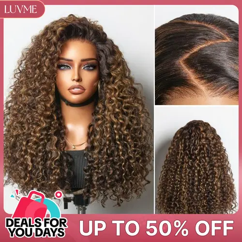 LUVME Brown Highlights Funmi Curly Glueless Wig All-Day Comfort™ 7x6 Closure Pre-Cut HD Lace PartingMax #DealsForYouDays