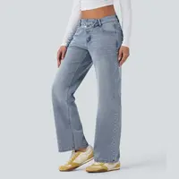 【Creator’s Pick】Halara Flex Asymmetric Low Rise Straight Leg Casual Jeans with Pockets