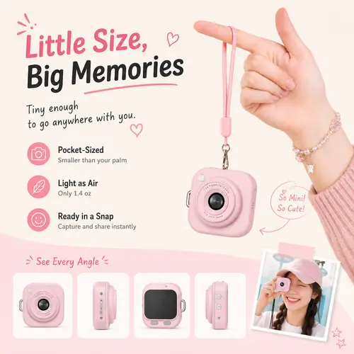Mini Keychain Digital Camera, Y2K Pocket-Size 2.5K HD Retro Camera with 32GB TF Card, Portable Vlog Camera for Kids, Students, Travel & Graduation Gifts, Rechargeable, Portable Vlogging Camera