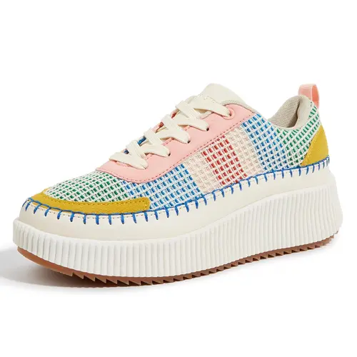 LUCKY STEP Women's Cute Lace-Up Low Top Platform Sneakers - Rhinestone, Chunky, Retro Braided, Bedazzling Casual Trainers - All-Seasons Below the Ankle Sparkly Everyday Walking Shoes, TikTok Shop Back to School,sohochic