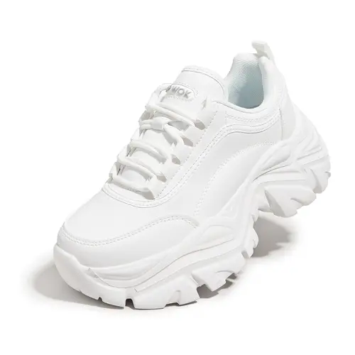 LUCKY STEP Women's Stylish Chunky Sneakers, Faux Leather Wedge Trainers with 3.15" Sole, Comfortable Athletic Shoes for Casual Walking, Plain Color Sneakers, Stylish Sneaker Training tiktokshopbacktoschool,back to school,back to school haul,sohochic