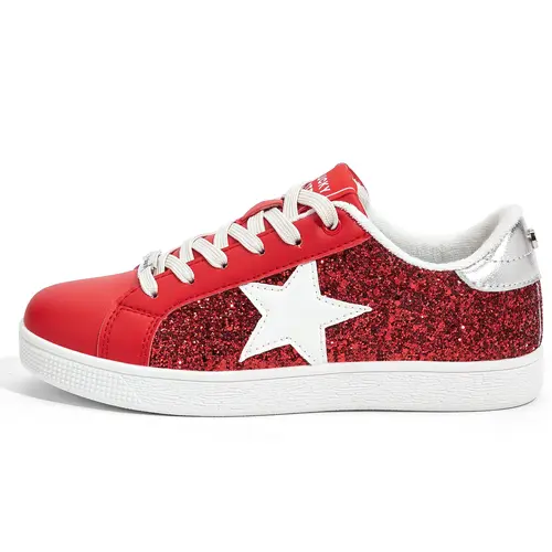 LUCKY STEP Women's Closed Casual Athletic Low-Top Ankle Trainers - Lace-Up Round Toe Flats, Glitter Stars, Cushioned Walking Shoes, Synthetic Slip-Resistant TPR Outsole, Shoes for Women,sohochic