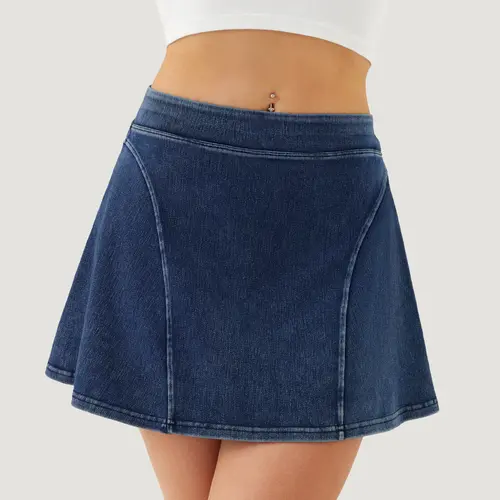 YUCOLEN Women Denim Skort Stretch Mini Jean Skirt with Inner Shorts Casual Wear,back to school shopping,sohochic