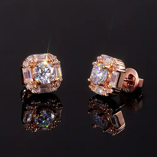 HELLOICE Moissanite Stud Earrings Round and Baguette Cut Earrings S925 Sterling Silver VVS D Color Synthetic Moissanite Earrings Jewelry Gift