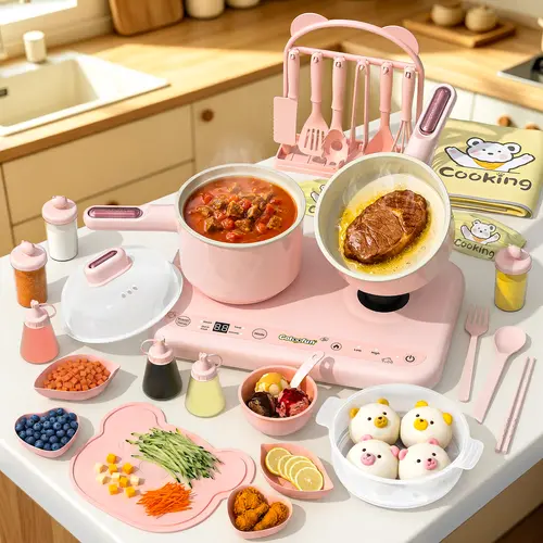 【ChristmasGifts】Gotoofun Kids' Real Mini Dual-Stove Montessori Kitchen Set - Safe Pretend Play Toys with Dishware & Knife, Montessori Kitchen Tools Gift for 5-12 Yrs Kids,sohochic