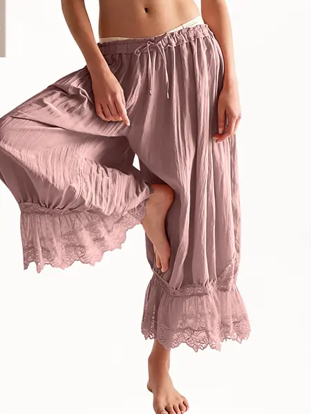 YeeZaa  Lace Bloomer Pants 4th of July Holiday for Women Capri Yoga Pants Y2k Elastic Waist Lace Patchwork Pettipants Ruffle Long Going Out Streetwear Lightweight Flared Slips Pants Pajama Bottoms 2026 Spring Summer Fashion Forever Young Bloomer Pants