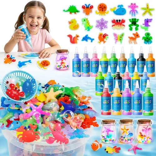 JOYSPOT Magic Water Elf Toy set With Yellow Duck Pool, Magic Gels, Molds Suitable for Imaginative Play, Birthday gifts, Party Favors, Non-toxic safe and Family-Friendly DIY STEM Projects to Creat Water Pets for Kids,sohochic