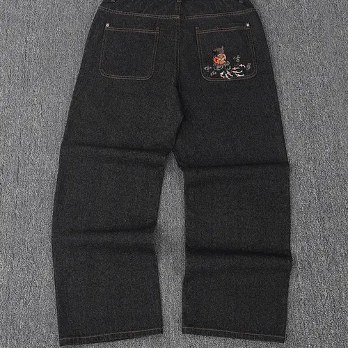 Men's Retro Y2K Style Loose Wide Leg Jeans with Pockets, Fish Embroidery Vintage Street Fashion, Hip Hop Boyfriend Pants, Casual All Seasons, Streetwear, Vintage Clothing, Denim Loose Jeans
