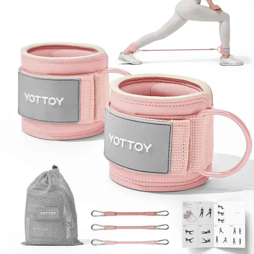 YOTTOY Women's Adjustable Padded Ankle Straps with 3 Latex Resistance Bands (10-60 lbs) - Cable Machine Attachment, Workout Equipment, Resistance Training Gear, Leg Abduction Adduction Weight Bands, Portable Mini Gym Accessory for Leg & Glute Training,soh