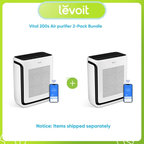 Levoit Vital 200s Corded AC Air Purifier 2-Pack Bundle, Smart WiFi, 3-Stage Washable True HEPA Filter, 1900 ft² Large Coverage, Ideal for Large Bedrooms & Homes, Smoke & VOC Cut, Allergy Relief, Pet Hair Removal, Pet Odor Control, Ideal For Large Bedrooms
