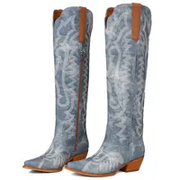 EROCALLI Women's Western Knee-High Cowgirl Boots - Chunky Heel Height, Pointed Toe, Intricate Embroidered Pattern, Side Zipper Quick Entry, Vintage Style, Durable Casual Festival Footwear, Western Stuff,sohochic