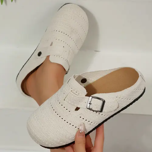 Breathable Knit Clogs Sandals for Women, Adjustable Buckle Slip-On Shoes - Fashionable & Comfortable Daily Footwear Springfresh Summer Vibes