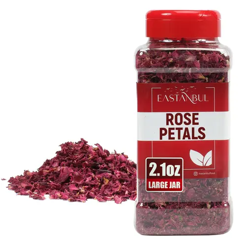Eastanbul Dried Rose Petals,Premium Edible Rose Petals,Natural,Vegan,2.1oz Red Authentic Chinese Tea