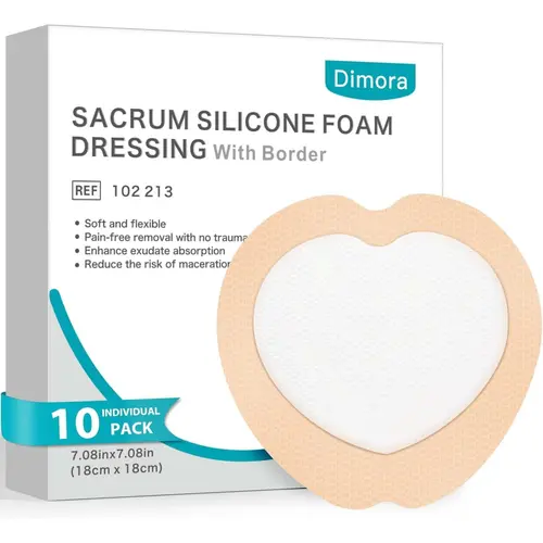 (HSA/FSA Eligible) Dimora Medical‑Grade Silicone Sacral Foam Dressing, Bordered Sacral Silicone Foam Dressing, Waterproof Bedsore Dressing (7.08" × 7.08"), for Chronic Wounds with Pain‑Free Dressing Changes, SohoChic