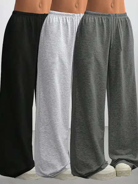 [Solid Color] 1/2/3 Pcs 1/2/3 Pack Oversized Sports Pants Loose Lounge Pants Black & Gray Pants Streetwear Pants Women Outfits Casual Pants Daily Wear Pants Womenswear Trouser