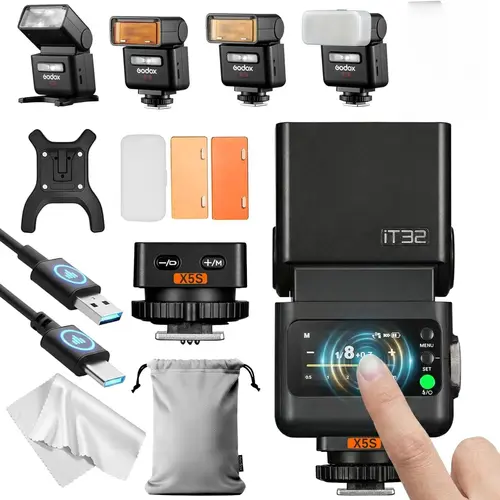 Godox iT32 TTL Camera Flash with X5 Trigger for Sony Canon Nikon Fuji Olympus Panasonic Leica Cameras 2.4G HSS 1/8000s, Hotshoe & Trigger 2-in-1; Compatible with Canon EOS RP R5 R6 R10 R100 R5 Mark II 90D 750D R5C R3 M50 M3, Wireless, Charging, Connection