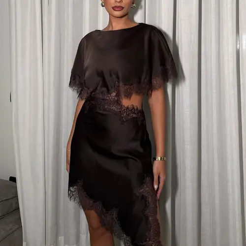 Women Summer Black Lace-up Mini Dress With Open Front Asymmetrical Hemline And Intricate Lace Trim Fashionable Formal Party Dress Womenswear For Women