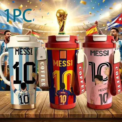 Vivacup 1Pc insulated mug Messi 10 Argentina vacuum cup, double wall stainless steel leak-proof travel tumbler, Stainless Steel Drinkware, for hot cold drinks, keeps warm 12 h/cold 24 h, 18oz soccer fan thermal mug, football lover gift