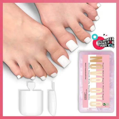 NOVO OVO Press On Toe Nail Sets for Girls & Girlfriends, 240 Pcs 15 Sizes Milky White Sharp Square Full Cover Pre-Coated Soft Gel Tips, Easy to Apply Apply Easily 2-in-1 UV Glue & Builder Gel for DIY Pedicure, Beauty & Personal Care Nail Art Accessory,soh