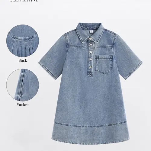 EL ELENGATINE Women's Everyday Soft Fabric Short-Sleeve A-Line Swing Mini Shirt Dress - Breathable Cotton Denim or Leopard Print Piece, Basic