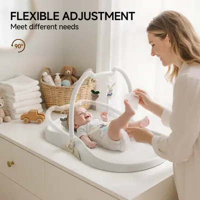 BabyBond Waterproof Baby Changing Pad Nursery-Style Contoured with Wipe-Clean PU Surface,  Rasied edges, Non-Skid Base, Built-in Safety Belt, Detachable Toy Bar (Rabbit & Carrot Toys) - Light Coconut Beige, Ideal Christmas Gifts for New Parents sohochic