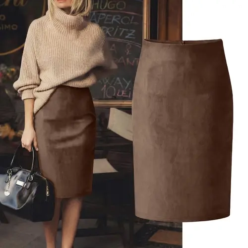Women's Basic Plain Solid Suede Velvet Bodycon Fitted Knee-Length Skirt, fashion casual skirt, Womenswear Summer Bottoms, Fashionable Chic Simple Elegant and Comfortable, Perfect for Daily Commuting and Versatile Wear