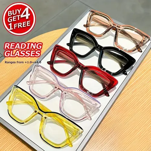 5PCS Cat Eye Reading Glasses with Colorful Candy Color, Reading eyeglasses, Reading Eyewear, Suitable for Decorative Reading Text, Fashionable Frame, High-end Design, Anti-glare Lens