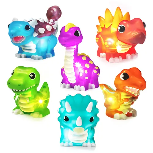 Tub Works 6-Pack Dinosaur Light Up Bath Toys - Kids-Safe, Water-Activated Flashing Color-Changing, Soft Squeezable, Mold-Free Baby & Toddler Toys, Cool Gifts for Kids