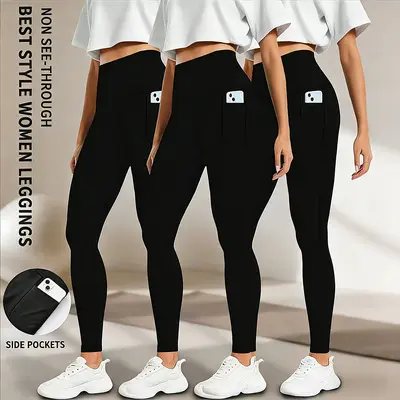 Women's High Waist Compression Leggings with Pockets, All-Season Athleisure Gym Workout Sportswear for Yoga & Fitness, Gym Tights Clothes