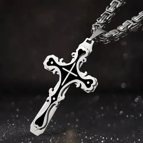 Halo Accessories Men's Stainless Steel Cross Necklace Edgy Religious Style Polished Finish for Streetwear & Casual Outfits