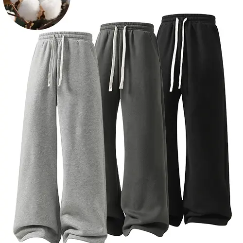 Men's Extra Baggy Sweatpants - Basic Loose Fit Bottoms, Solid Straight Wide Leg, Soft Comfy All Seasons Pants for Casual Streetwear & Athleisure Weekend Hangs, Essential Sweatpants, Men's Sweatpants
