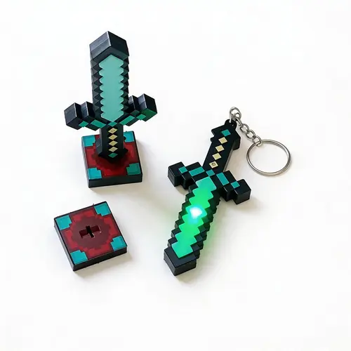 Mini Sword Glowing Bling Diamond Acrylic Charm Keychain - Chain-Attached 3D Bold Statement Keychain Figure, Stylish Daily & Outdoor Fashion Costume Jewelry Accessory