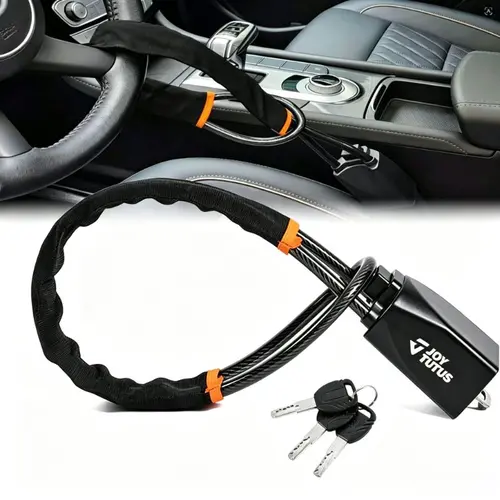 JOYTUTUS Heavy Duty Anti-Theft Steering Wheel Lock with 3 Keys - 5mm Steel Wire Cable Compatibility, Universal, Quick Installation, Durable Construction, Heavy Duty Protection for Cars, Trucks, SUVs (Automotive Vehicle Accessories), Car Accessories, Most,