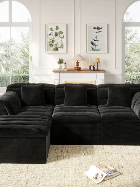 [1-3 Package] COPIAE 81-142" Modular Boneless Couch, Corduroy Deep Seat 26" Sofa, Backrest Lumbar-Back-Neck Support Couches, No Assembly Compressed Sofa, Sectional Sofa Couches with Dual-Layer Upholstered Cushions for Apartment Movie Night,sohochic