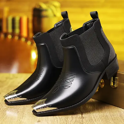 Men's Western Cowboy Steel-Toe Pointed-Toe Chelsea Ankle Boots - Retro Style PU Leather Urban Cowboy Outdoor Ready Casual Comfortable Footwear (Black, Brown),sohochic