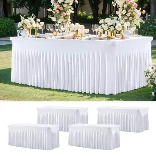 4-Pc Stretchy Elastane Spandex Fitted Rectangle Tablecloth Set - 6 ft, Wrinkle-Free, Multi-Size, Snug Fit, Quick Setup, Stretch-Hold, Birthday Party Supplies, Bonfire Use,sohochic