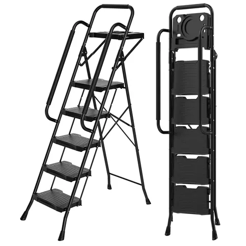 Step Ladder, Folding Step Stool with Wide Anti-Slip Pedal, Sturdy Steel Ladder, Dual Handrail, Lightweight, Portable Steel Step Stool for Home Clean, Maintenance, House Work, Kitchen, Painting, Lightweight Foldable Ladder, Portable Folding Ladder