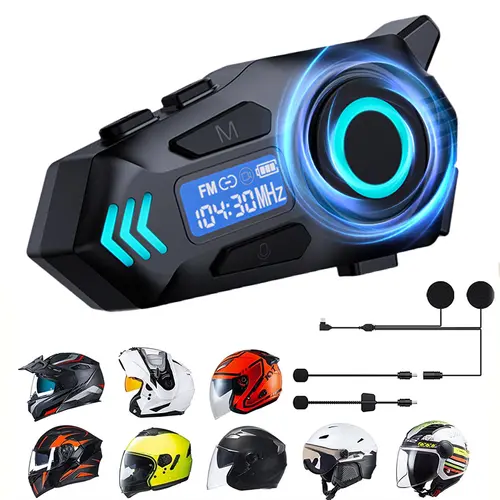 DVKIX Rechargeable Motorcycle Helmet Speakers - IP65 Waterproof Headset with Automatic Answering/Calling, Music Control, Unlimited Intercom, Compatible with All Helmets