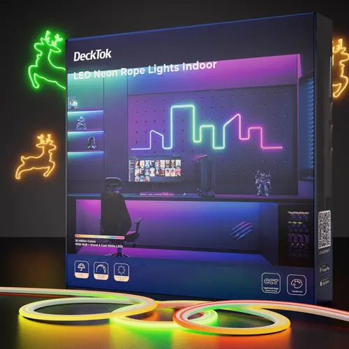 100FT Flexible RGB LED Neon Rope Lights, App Remote Multicolor Neon Strip, Sohochic Home Christmas Decor, Bedroom LED Lights, Dorm & Gaming Room Accessories