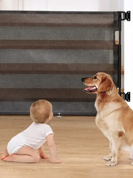 Retractable Mesh Baby Gate, 33" Tall Soft Touch Safe Barrier for 0-2 Years Babies, Indoor/Outdoor Use, Expands to 55"/71" Wide, Durable Pull-Resistant Mesh, Fits Hallway, Stairs, Doorways, Safe Barrier for Patios