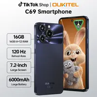 OUKITEL C69 Unlock smartphone, 7.2''HD + 120Hz Display, 16GB(4+12) RAM + 128GB ROM, Octa-Core Smartphone，6000mAh Battery，Android 15 Cell Phone，64 MP + 8 MP Camera，4G Dual SIM Mobile Phone, NFC/GPS/OTG/Face ID/T-Mobile/back to school,back to school haul,so