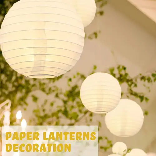HOODINK 2-Pack Round Solar-Powered Paper Outdoor Lanterns - 3-Color (White, Green, Orange) Asian Hanging Lights for Halloween, Birthday, Wedding, Versatile Use, Home Decor with Soft Glow for Warm Party Mood,sohochic
