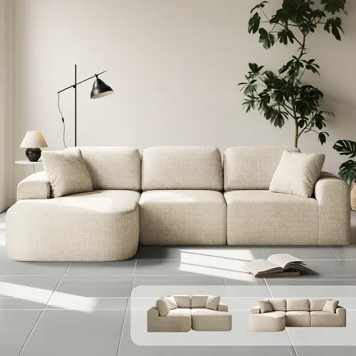[FallPick] 107''-135'' Modular Sectional Boneless Sofa Couch with Chaise, No Assembly Required, Modern Woven-Textured Upholstery, Convertible L-Shaped Design for Living Room,Gifts for the Whole Family: Husband & Wife, Mom & Dad summergarde,