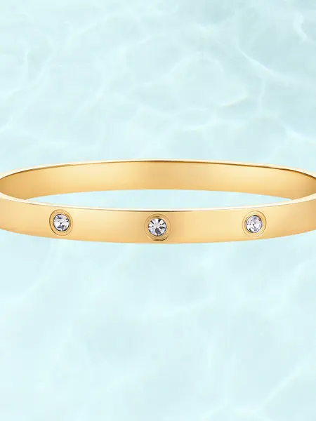 PAVOI 14K Gold Plated Classic Bangle Bracelet for Women - Designer Dupe Waterproof Stainless Steel Bracelets
