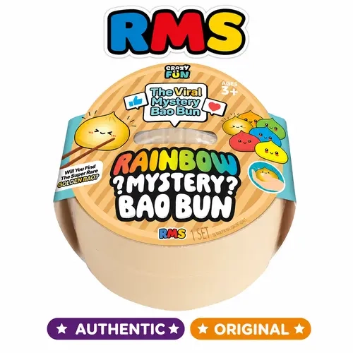 Authentic RMS Crazy Fun Rainbow Mystery Dumpling Squishy Fidget Toy, Mystery Bao Bun in Steamer Basket, Collectible Sensory Toy, Rare Golden Dumpling, Ages 3+, 1 Pack