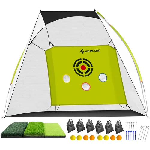 SAPLIZE Heavy-Duty Golf Hitting Net Full Set - Premium Mat, Silent Cloth Noise-Reducing Target, Close-Space Ready Golf Practice Tool for Indoor/Close-Quarter Outdoor Spaces