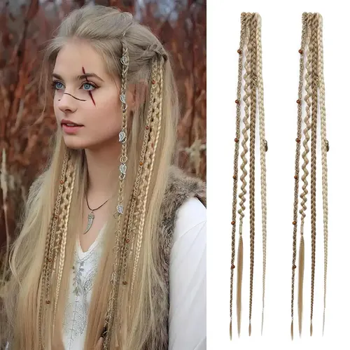 Women's Boho Dreadlocks Extension - Beaded Braids with Charms, 16in/20in Soft Synthetic Straight Artificial Hair Extensions, All-Day Hold for Cosplay, Casual Outing, Synthetic Straight Hair, Soft Synthetic Hair,sohochic