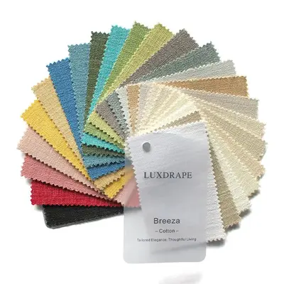 LUXDRAPE Breeza Breathable Cotton Blend Fabric Swatch Booklet - 24 Curated Shades, Airy Touch, Smooth Texture, True Opacity View for Custom Drapes, Roman Shades